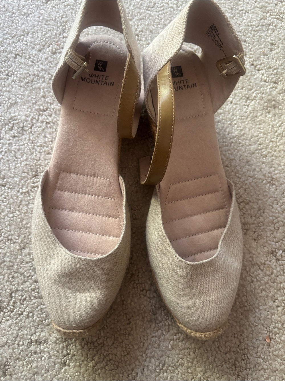 White Mountain Beige Canvas Ankle-Strap Wedge Espadrilles